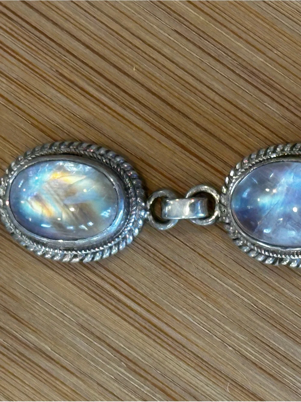 Handmade Rainbow Moonstone Sterling Silver Link Bracelet | Artisan | Gypsy Jewel